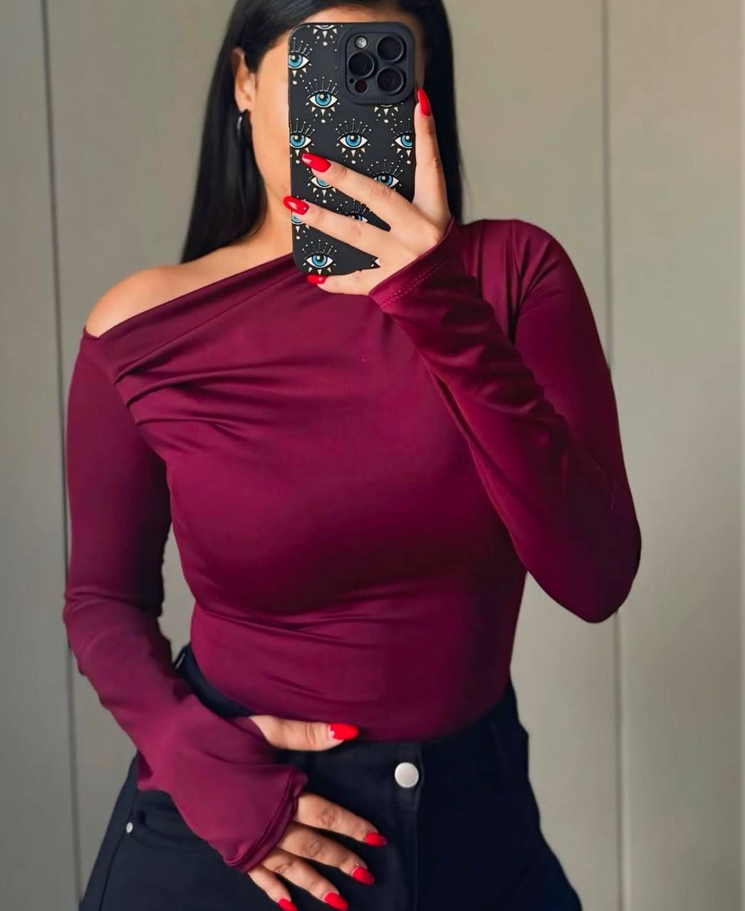 Dalgıç Kumaş Badi Bordo Bluz