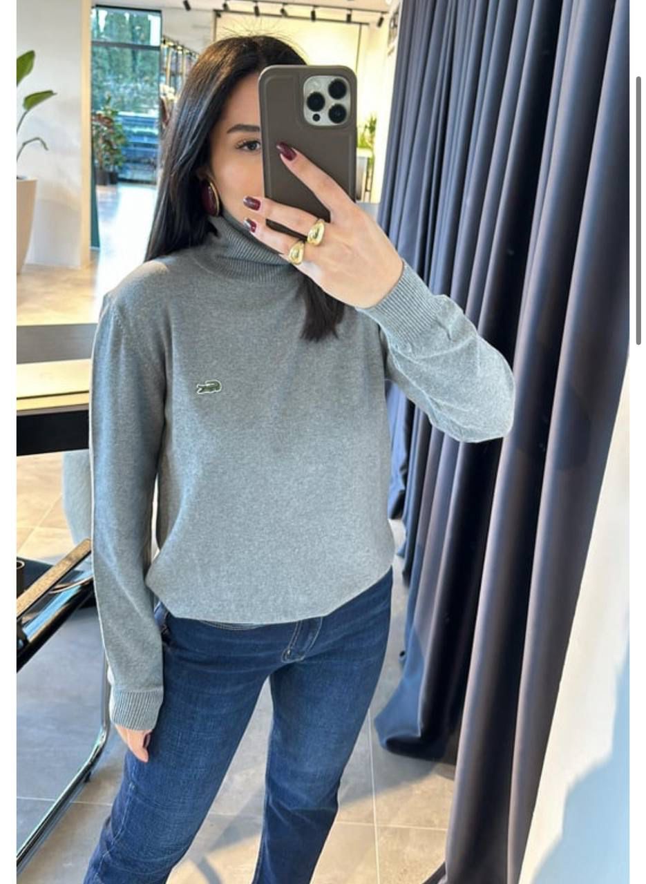 Lacoste Marka Model Gri Balıkçıyaka Kazak