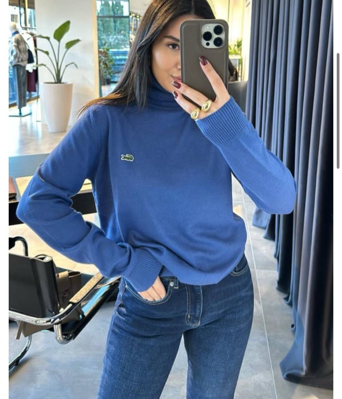 Lacoste Marka Model Mavi Balıkçıyaka Kazak