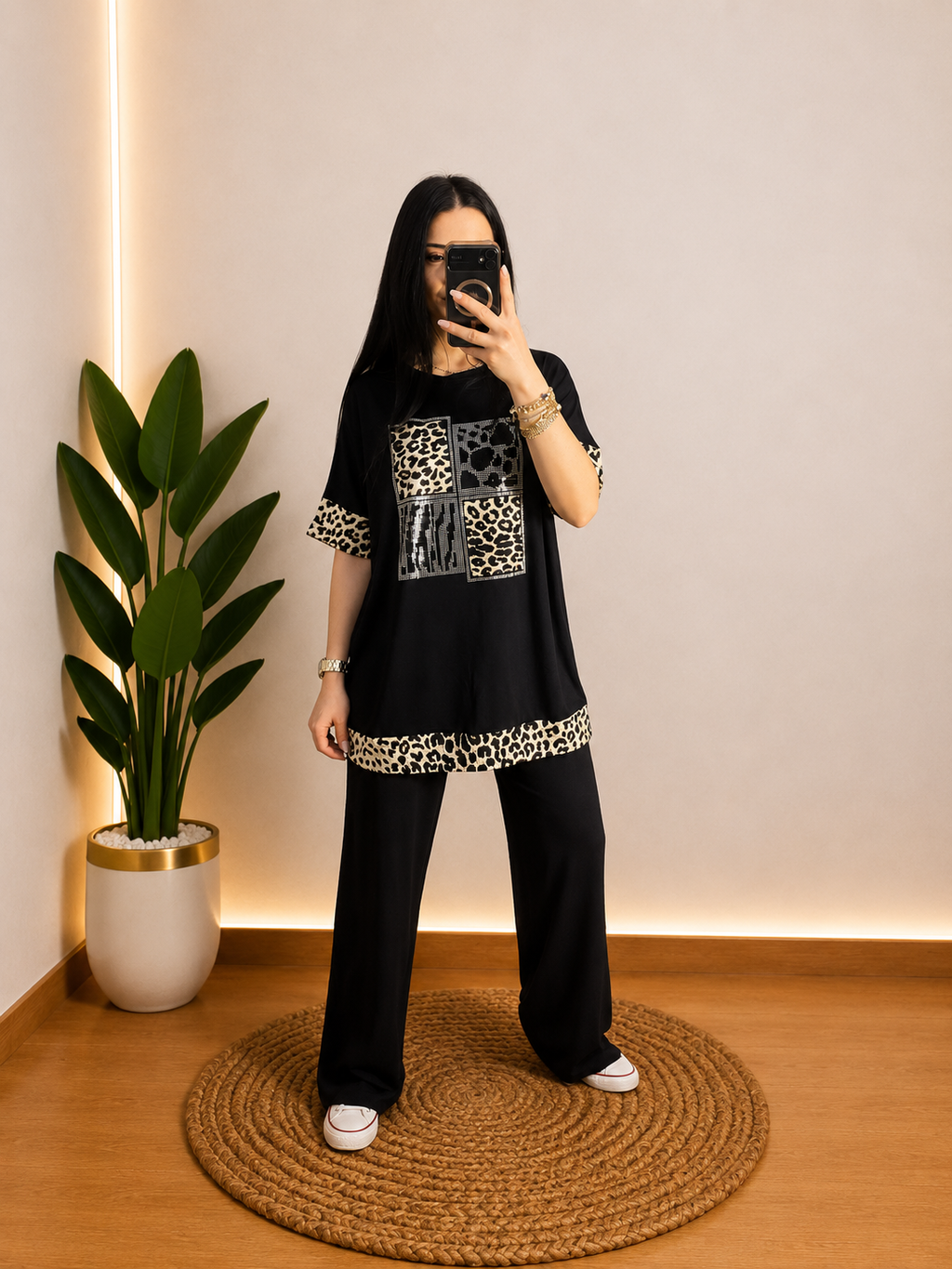 LUNA SİYAH LEOPAR TAKIM