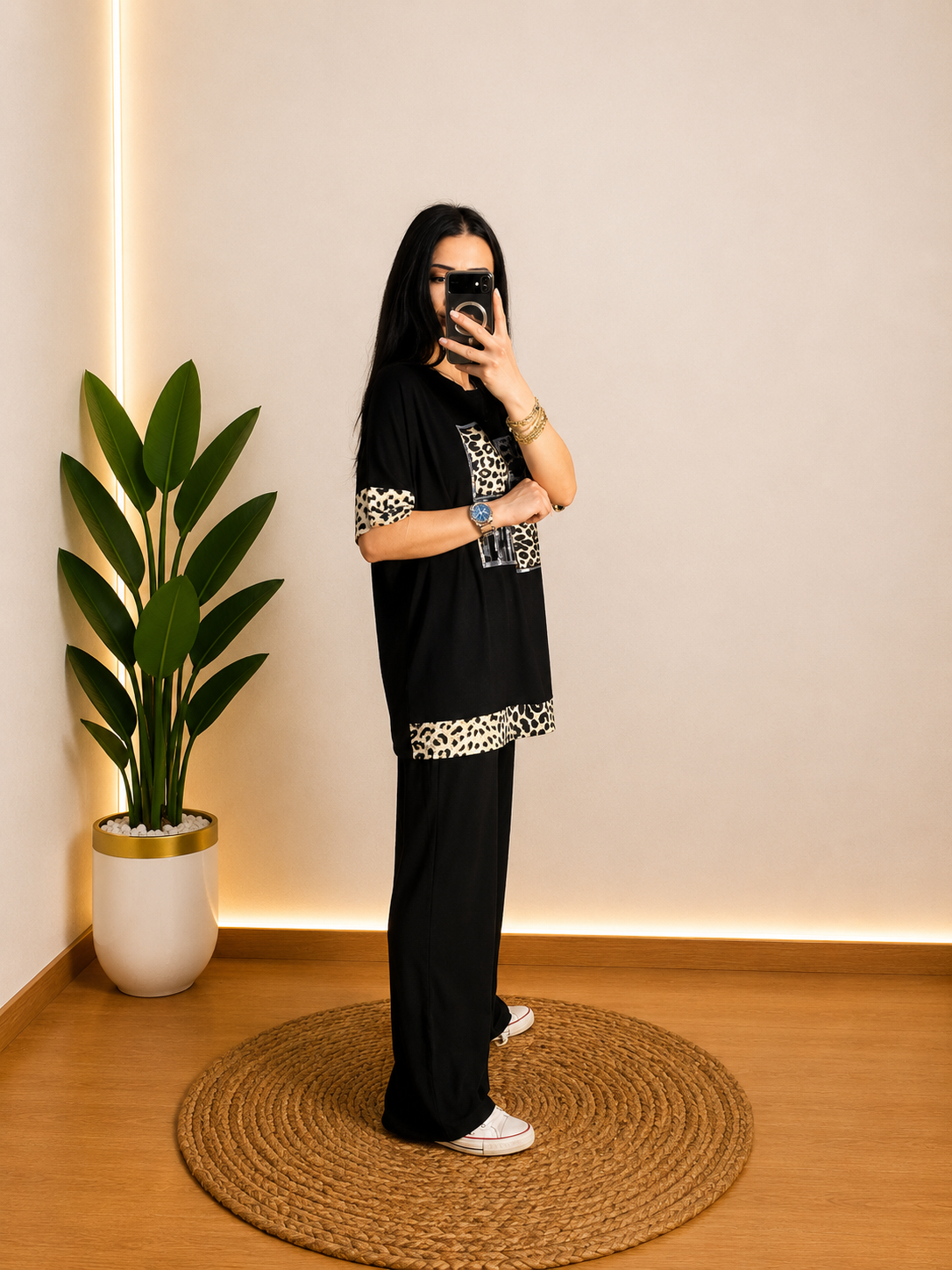 LUNA SİYAH LEOPAR TAKIM