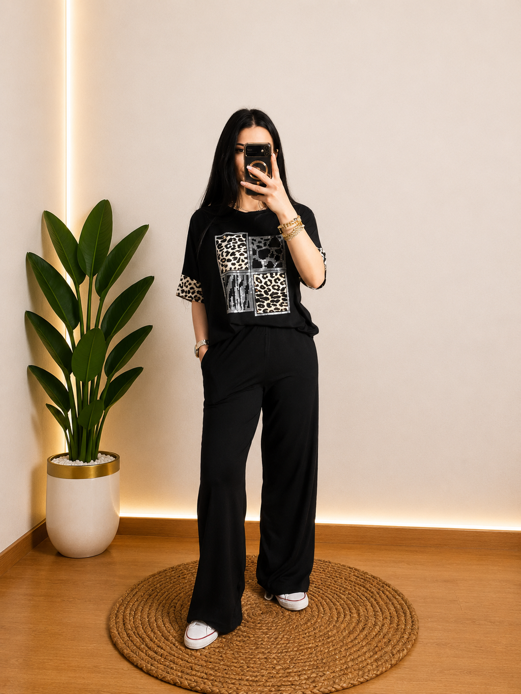 LUNA SİYAH LEOPAR TAKIM