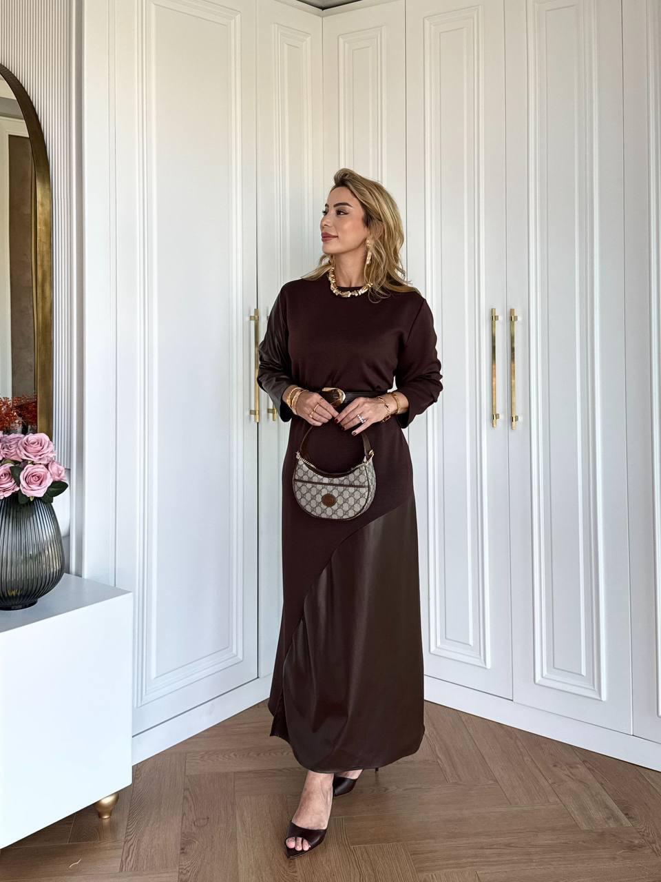 DERİ VE KEMER DETAYLI ELBİSE